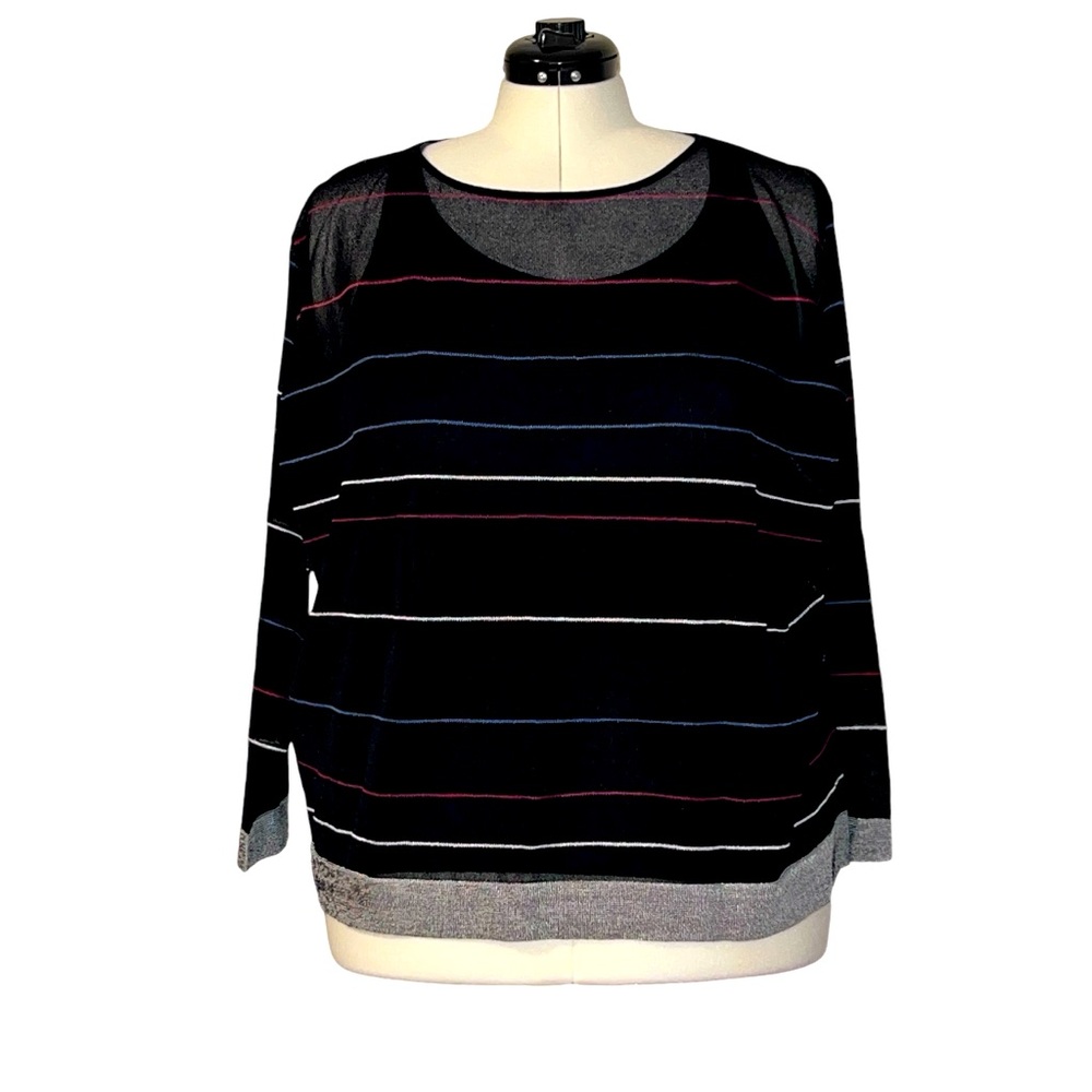 ELISABETH NWOT  sheer striped long sleeve sweater. SZ 3X petite. (Liz Claiborne)